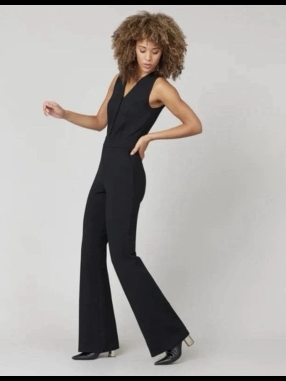 SPANX Black Sleeveless V-Neck Flared-Leg Jumpsuit